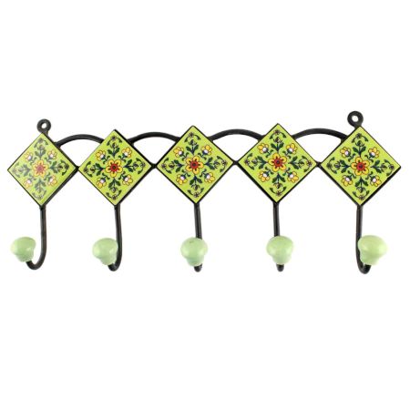 Pea Green Big Ceramic Floral Tile Wall Hook